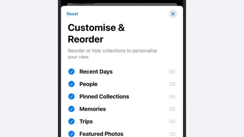 在照片應用程式中自訂選項