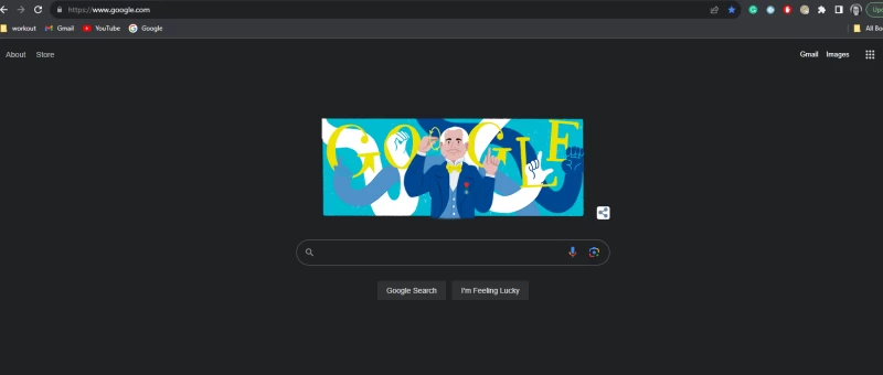 Google Chrome瀏覽器視窗中的Google搜尋引擎。