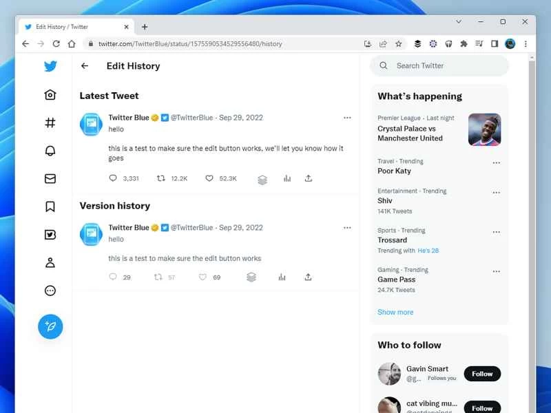 Twitter 上的編輯選項，目前僅適用於 Twitter Blue 用戶。