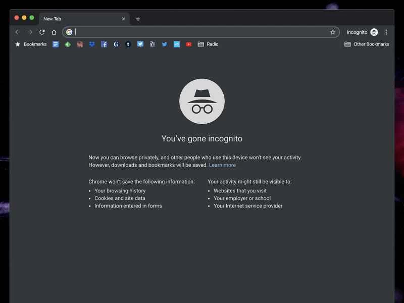 Google瀏覽器隱身模式的螢幕截圖