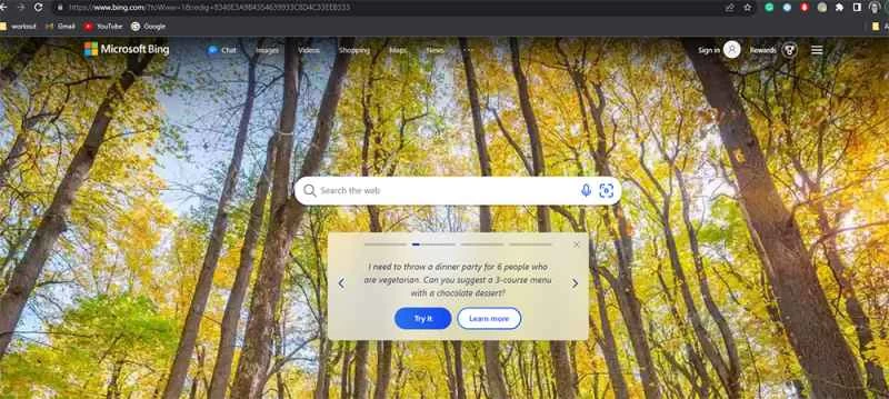 在Google Milome瀏覽器視窗中開啟Bing搜尋引擎。