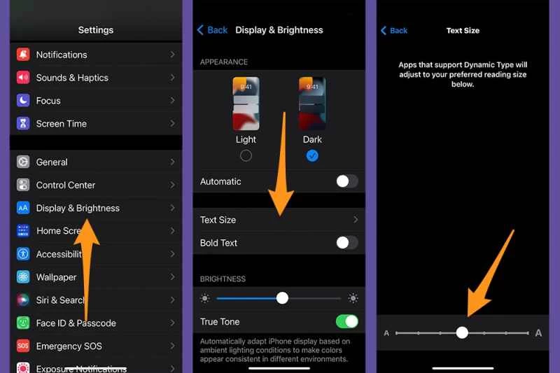 iOS 設定應用程式，展示如何增加字體大小。