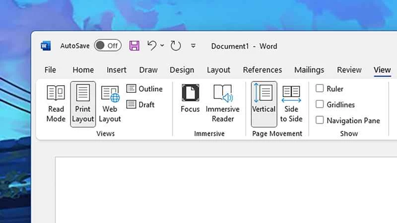Word 焦點模式位置的螢幕截圖