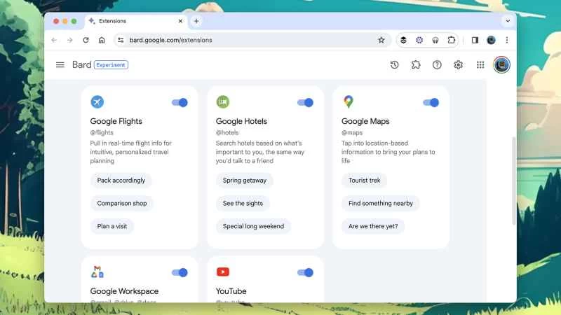 在 Chrome 瀏覽器視窗中使用 Google Bard 擴充功能。