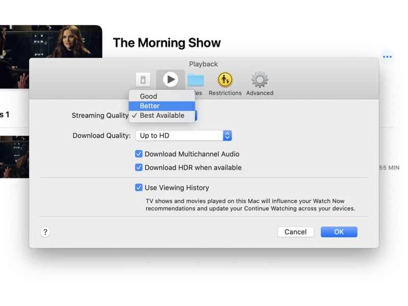 Apple TV+ 上的播放品質