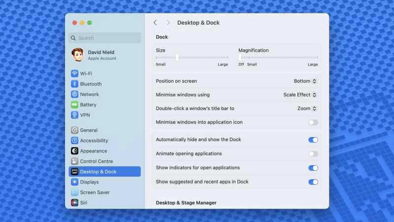 桌面和 Dock 設定選單