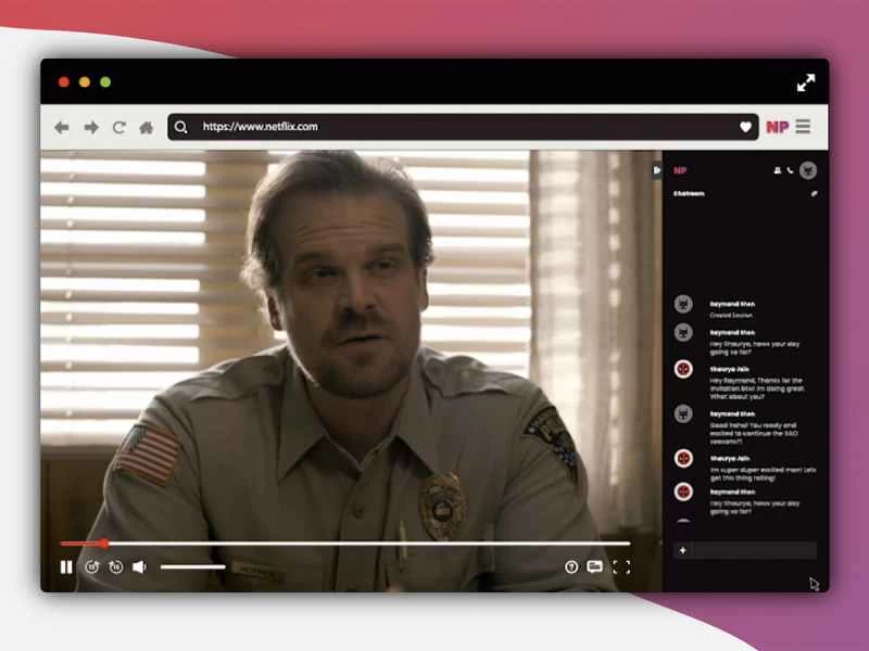 一張截圖，顯示人們正在使用 Netflix Party 在線一起觀看《怪奇物語》。
