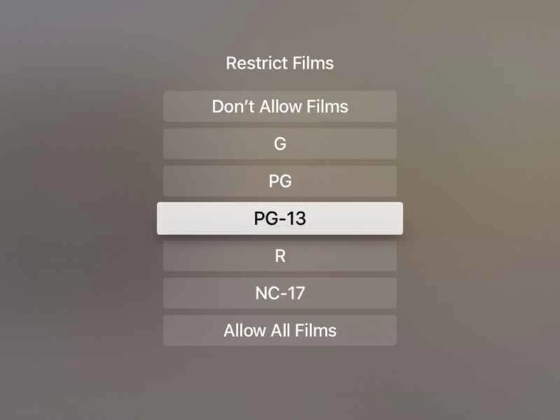 Apple TV 對兒童的內容限制。