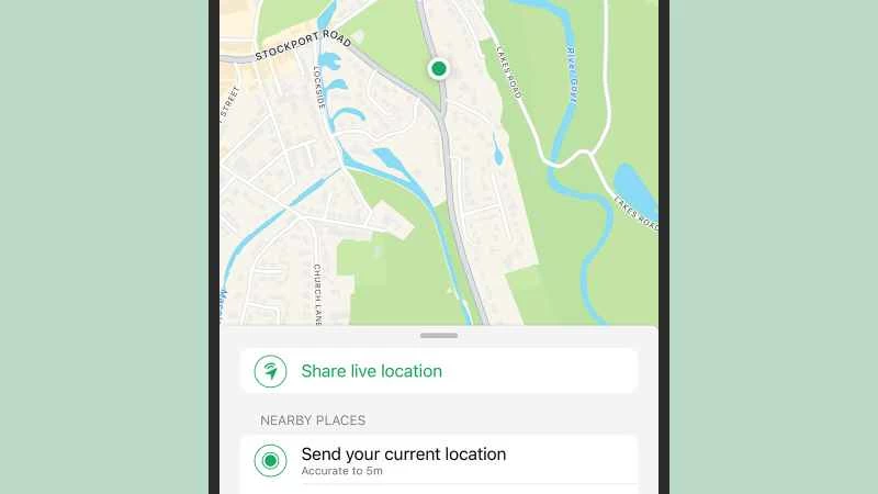 WhatsApp 中即時位置分享選項的螢幕截圖
