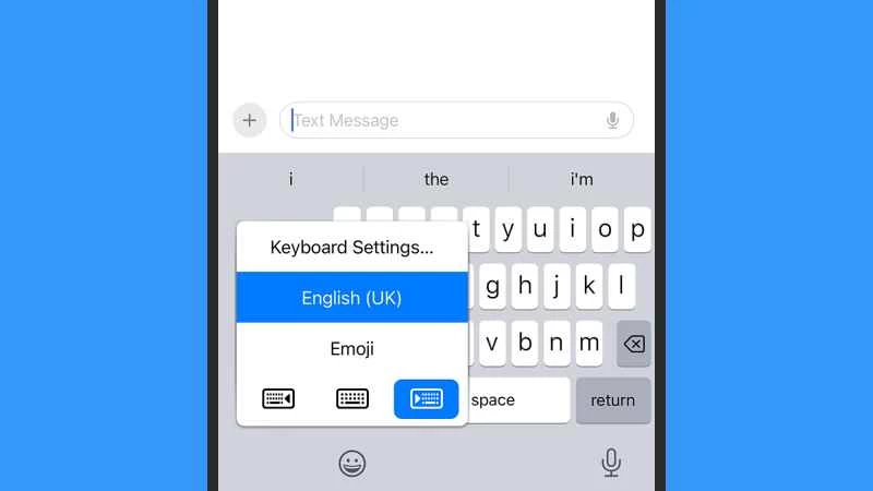 藍色背景下 iPhone 單手鍵盤的螢幕截圖