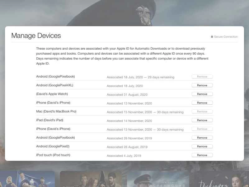 蘋果公司提供的用於管理所有已登入您 Apple ID 的裝置的介面。