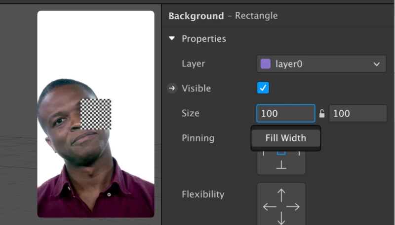 Spark AR 截圖顯示了矩形元素