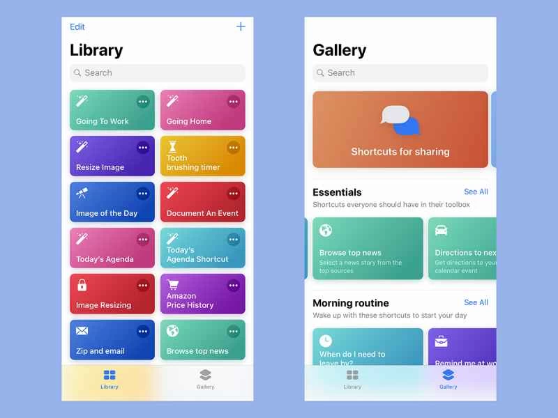 iOS Shortcuts 應用程式中的使用者介面，可讓您在 iPhone 上建立 Siri 快速指令。