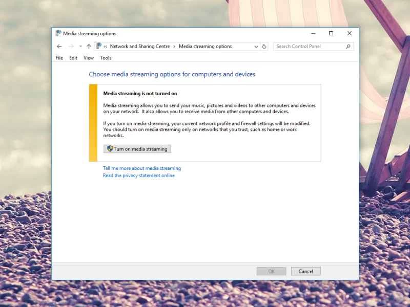 Windows 10 電腦上的媒體分享選項。