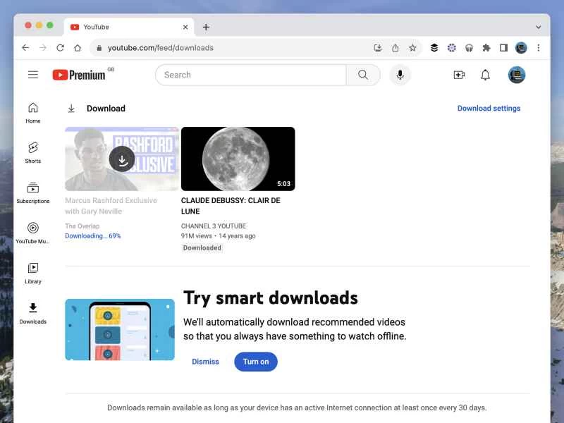 在桌面版 Google Chrome 瀏覽器中開啟 YouTube Premium 下載頁面。