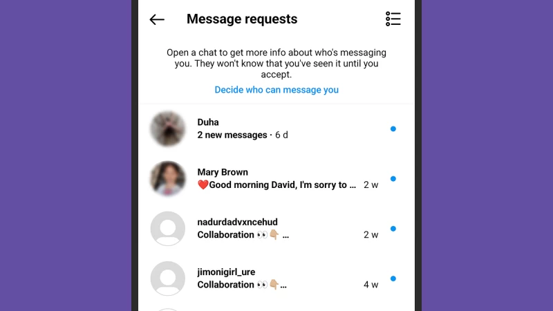 Instagram 的訊息請求資料夾顯示了一些未讀訊息。