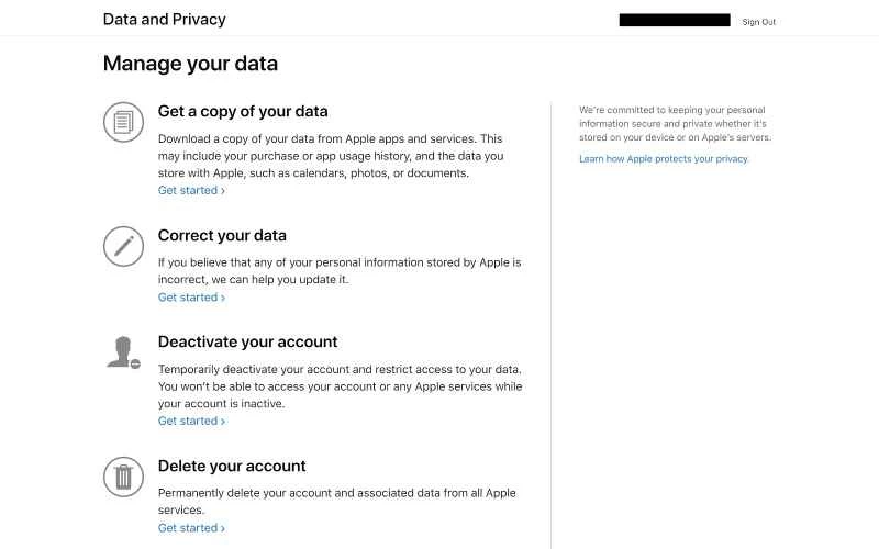 管理您的資料頁面