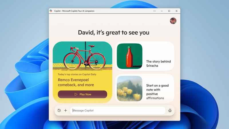 微軟副駕駛歡迎介面的螢幕截圖