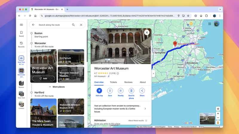 波士頓附近景點的螢幕截圖