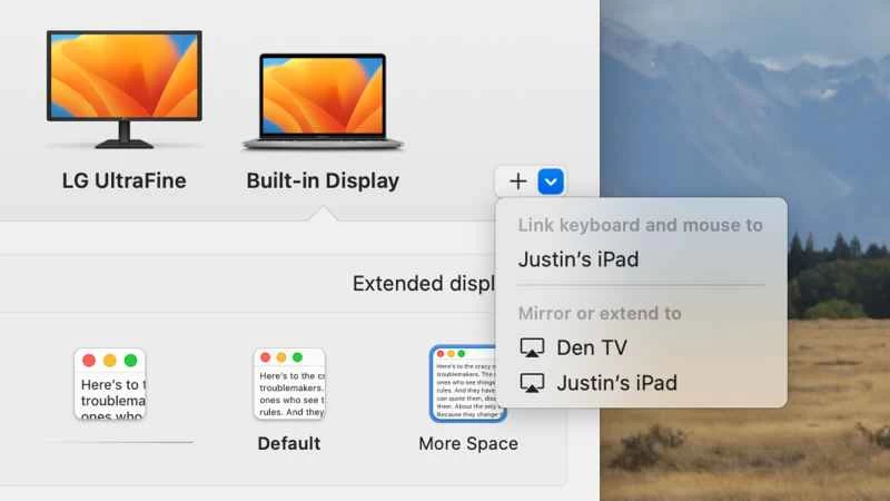 系統偏好設定應用程式的螢幕截圖，顯示了「顯示」選單選項